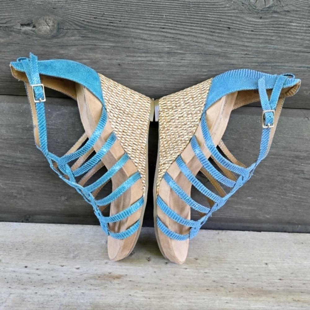 AEROSOLES Great Plush Coastal Boho Luxe Caged Comfort Cork Wedge Sandals 7M - Picture 10 of 16
